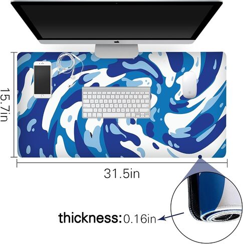 Fluid Pattern XXL Mouse Pad,Super Thick Waterproof Fluid Pattern Large Gaming Mousepad with Stitched Edge,Mouse Computer Desk Accessories,Non-Slip Base Mouse Keyboard Mat 800X400X4mm in Saudi Arabia