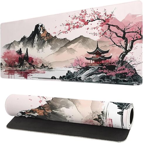 Japanese Gaming Mouse Pad Black Mouse Pad Kanagawa Large Mousepad Non-Slip Rubber Base Waterproof with Stitched Edges for Gaming Office Home, 31.5x11.8 Inch (Black Wave) in Saudi Arabia