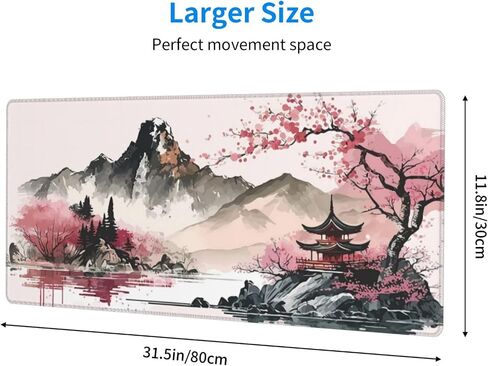 Japanese Gaming Mouse Pad Black Mouse Pad Kanagawa Large Mousepad Non-Slip Rubber Base Waterproof with Stitched Edges for Gaming Office Home, 31.5x11.8 Inch (Black Wave) in Saudi Arabia