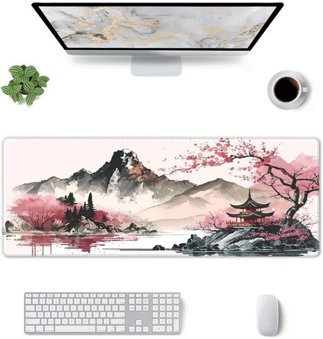 Japanese Gaming Mouse Pad Black Mouse Pad Kanagawa Large Mousepad Non-Slip Rubber Base Waterproof with Stitched Edges for Gaming Office Home, 31.5x11.8 Inch (Black Wave) in Saudi Arabia
