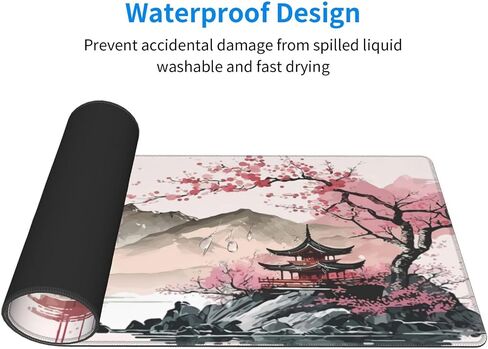 Japanese Gaming Mouse Pad Black Mouse Pad Kanagawa Large Mousepad Non-Slip Rubber Base Waterproof with Stitched Edges for Gaming Office Home, 31.5x11.8 Inch (Black Wave) in Saudi Arabia