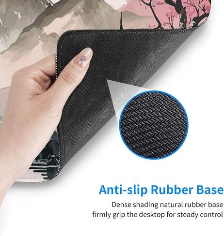 Japanese Gaming Mouse Pad Black Mouse Pad Kanagawa Large Mousepad Non-Slip Rubber Base Waterproof with Stitched Edges for Gaming Office Home, 31.5x11.8 Inch (Black Wave) in Saudi Arabia