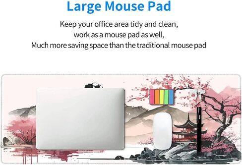 Japanese Gaming Mouse Pad Black Mouse Pad Kanagawa Large Mousepad Non-Slip Rubber Base Waterproof with Stitched Edges for Gaming Office Home, 31.5x11.8 Inch (Black Wave) in Saudi Arabia