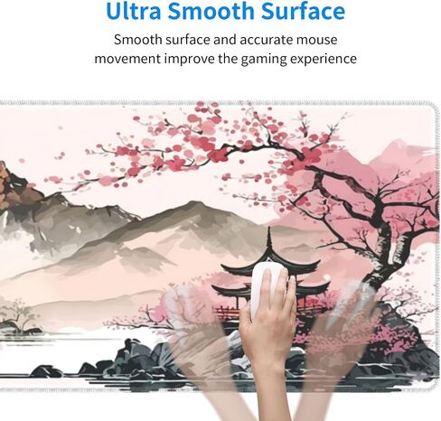 Japanese Gaming Mouse Pad Black Mouse Pad Kanagawa Large Mousepad Non-Slip Rubber Base Waterproof with Stitched Edges for Gaming Office Home, 31.5x11.8 Inch (Black Wave) in Saudi Arabia