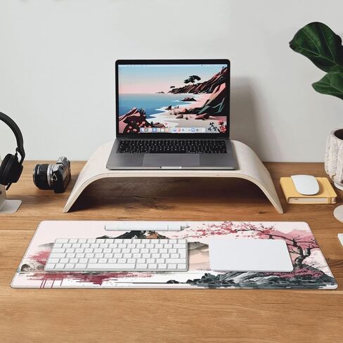 Japanese Gaming Mouse Pad Black Mouse Pad Kanagawa Large Mousepad Non-Slip Rubber Base Waterproof with Stitched Edges for Gaming Office Home, 31.5x11.8 Inch (Black Wave) in Saudi Arabia