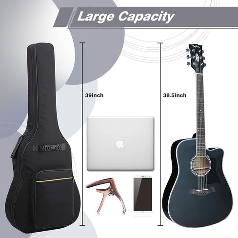 حافظات جيتار صوتي مبطنة مقاس 41 بوصة، حقيبة جيتار صوتي مقاومة للماء، حقيبة جيتار صوتي مع حزام كتف قابل للتعديل، حقيبة جيتار ناعمة للسفر باللون الأسود (حقيبة صوتية) in Kuwait
