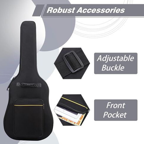 حافظات جيتار صوتي مبطنة مقاس 41 بوصة، حقيبة جيتار صوتي مقاومة للماء، حقيبة جيتار صوتي مع حزام كتف قابل للتعديل، حقيبة جيتار ناعمة للسفر باللون الأسود (حقيبة صوتية) in Kuwait