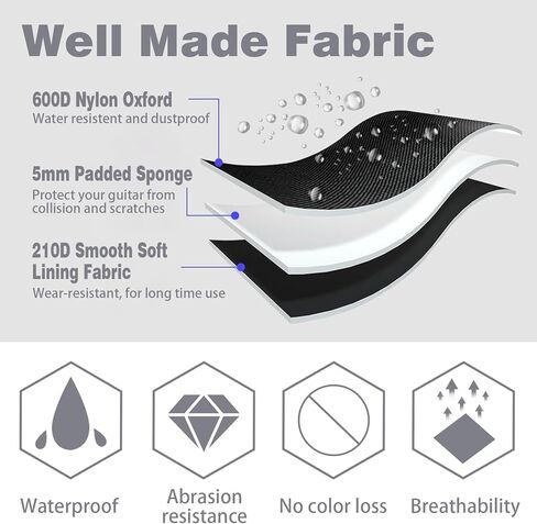 حافظات جيتار صوتي مبطنة مقاس 41 بوصة، حقيبة جيتار صوتي مقاومة للماء، حقيبة جيتار صوتي مع حزام كتف قابل للتعديل، حقيبة جيتار ناعمة للسفر باللون الأسود (حقيبة صوتية) in Kuwait