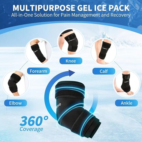 CAMBIVO Elbow & Knee Ice Pack for Injuries Compression Sleeve, Reusable Gel Cold Pack for Knee, Elbow, Ankle, Calf - Flexible Cold Wrap Recovery for Meniscus, ACL, MCL, Pain Relief in Saudi Arabia