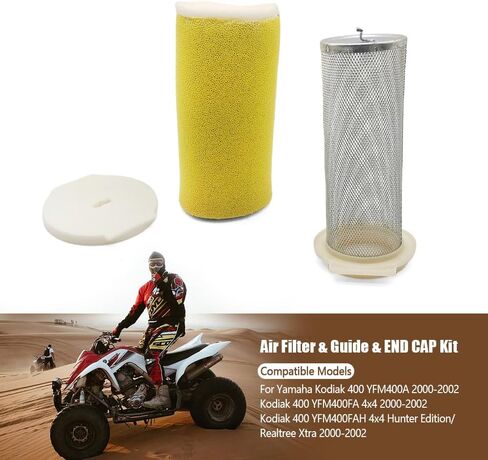 Air Filter, Guide and End Cap Kit Compatible with Yamaha Kodiak 400 YFM400A YFM400FA YFM400FAH 2000-2002, Replaces 5GH-14458-01-00 5GH-14458-01 in Saudi Arabia