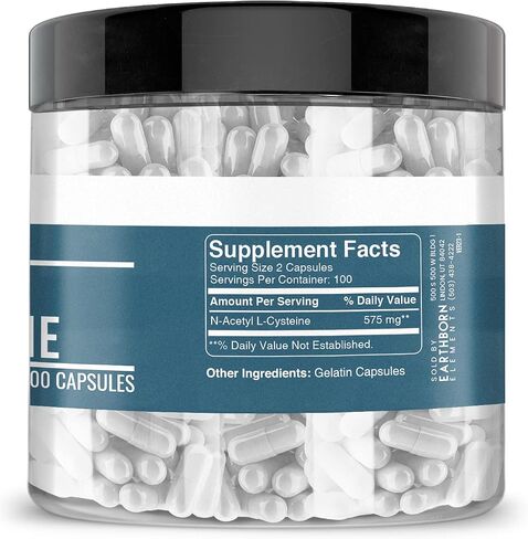 Earthborn Elements NAC N-Acetyl L-Cysteine ​​200 كبسولة، نقية وغير مخففة، بدون إضافات in Saudi Arabia