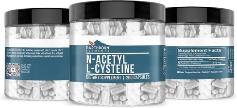 Earthborn Elements NAC N-Acetyl L-Cysteine ​​200 كبسولة، نقية وغير مخففة، بدون إضافات in Saudi Arabia