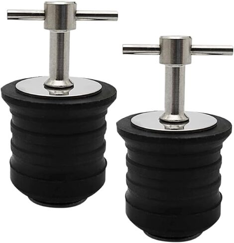 قابس تصريف بمقبض على شكل حرف T من الفولاذ المقاوم للصدأ من ميلكي أوشن، لمصارف 1-1/4 بوصة (31.8 مم)، تصميم ملتوي وختم، قابس مطاطي، قابس قارب قطعتين in Kuwait