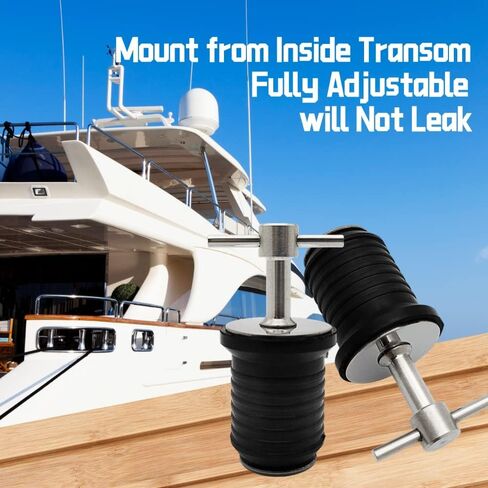 قابس تصريف بمقبض على شكل حرف T من الفولاذ المقاوم للصدأ من ميلكي أوشن، لمصارف 1-1/4 بوصة (31.8 مم)، تصميم ملتوي وختم، قابس مطاطي، قابس قارب قطعتين in Kuwait