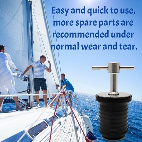 قابس تصريف بمقبض على شكل حرف T من الفولاذ المقاوم للصدأ من ميلكي أوشن، لمصارف 1-1/4 بوصة (31.8 مم)، تصميم ملتوي وختم، قابس مطاطي، قابس قارب قطعتين in Kuwait