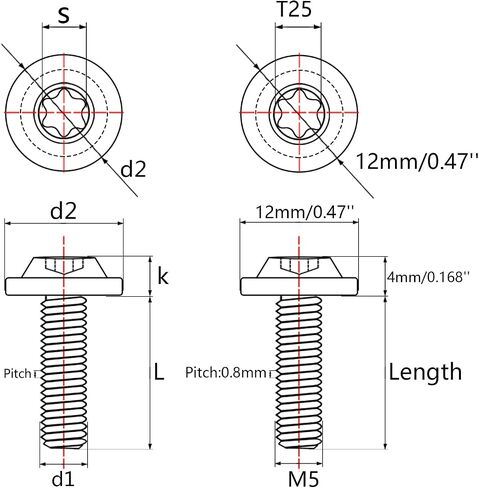 مسمار مسمار برأس توركس من التيتانيوم Ti M5x10 12 15 20 25 30 35 مم للدراجات النارية (M5x10mm، أسود) in Kuwait