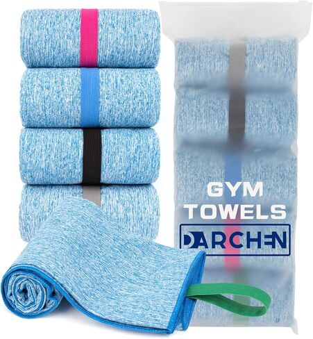 DARCHEN [5 Pack Gym Towels Accessories for Men, Quick Dry Sweat Towel for Workout Tennis Sports Exercise, Microfiber Silver Ion Towels Compact & Absorbent in Kuwait