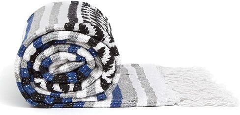 Americanflat 50x70 Authentic Mexican Throw Blanket - Falsa Blanket - Soft Cotton Throw Blanket for Indoor or Outdoor - Use as Yoga Rug, Meditation Blanket, or Beach Blanket - Gift Idea - Grey Stripes in Kuwait