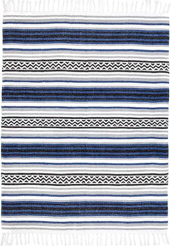 Americanflat 50x70 Authentic Mexican Throw Blanket - Falsa Blanket - Soft Cotton Throw Blanket for Indoor or Outdoor - Use as Yoga Rug, Meditation Blanket, or Beach Blanket - Gift Idea - Grey Stripes in Kuwait