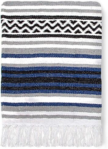 Americanflat 50x70 Authentic Mexican Throw Blanket - Falsa Blanket - Soft Cotton Throw Blanket for Indoor or Outdoor - Use as Yoga Rug, Meditation Blanket, or Beach Blanket - Gift Idea - Grey Stripes in Kuwait