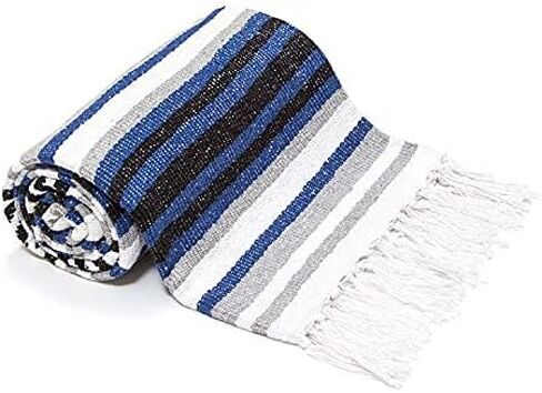 Americanflat 50x70 Authentic Mexican Throw Blanket - Falsa Blanket - Soft Cotton Throw Blanket for Indoor or Outdoor - Use as Yoga Rug, Meditation Blanket, or Beach Blanket - Gift Idea - Grey Stripes in Kuwait