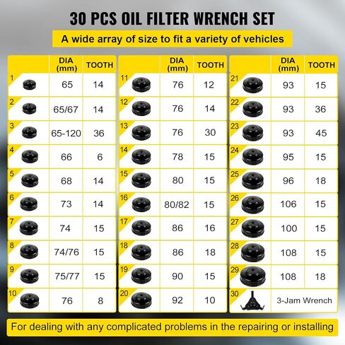 Oil Filter Socket Set, 30 Pcs, Steel, Black, 3-Jam Wrench in Saudi Arabia
