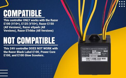 مجموعة وحدة التحكم والخانق لـ Razor E100 - وحدة التحكم OEM 24V البديلة وأجزاء الخانق الملتوية لـ Razor E100 (V10+)، E125 (V10+)، E150، eSpark - 7 موصلات، صمام خانق ذو 4 دبابيس، ZK2400-DP-FS in Kuwait