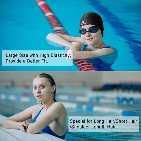 قبعة سباحة نسائية للشعر الطويل، قبعات سباحة من السيليكون السميكة عالية المرونة للنساء والرجال للجنسين والبالغين، قبعات سباحة للاستحمام مع سدادات الأذن ومشبك الأنف، تحافظ على شعرك جافًا in Kuwait