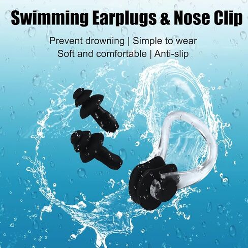 قبعة سباحة نسائية للشعر الطويل، قبعات سباحة من السيليكون السميكة عالية المرونة للنساء والرجال للجنسين والبالغين، قبعات سباحة للاستحمام مع سدادات الأذن ومشبك الأنف، تحافظ على شعرك جافًا in Kuwait