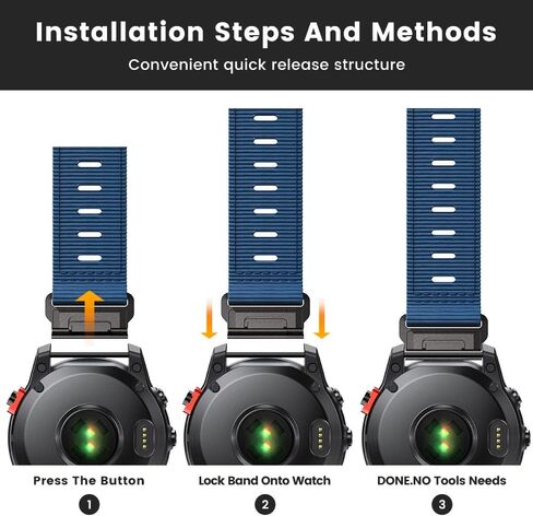 متوافق مع Garmin Fenix ​​5X/7X/Tactix 7 pro، سوار ساعة Quickfit من النايلون مقاس 26 مم لـ Garmin Fenix ​​3/3 HR، Fenix ​​5X Plus/6X/6X Pro/Tactix/Descent MK1/D2 Delta PX/D2 Charlie، أسود in Kuwait