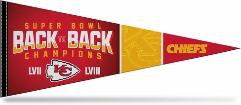 Rico Industries NFL Football Kansas City Chiefs Back to Back Champs 12 بوصة × 30 بوصة ديكور حائط من اللباد - رائع للمنزل/غرفة النوم/ديكور كهف الرجل in Kuwait