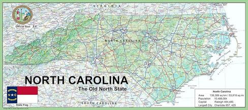 North Carolina State Poster Map - 13.3 x 30 inches - Paper Laminated in Saudi Arabia