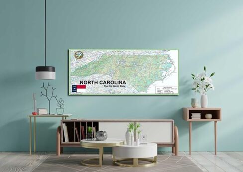North Carolina State Poster Map - 13.3 x 30 inches - Paper Laminated in Saudi Arabia