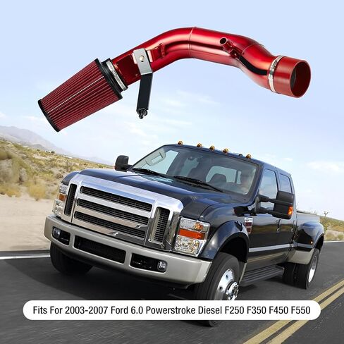 مجموعة مدخل الهواء البارد SPELAB لسيارة Ford 2003-2007 Ford 6.0L Powerstroke Diesel F250 F350 F450 F550 (أحمر) in Kuwait