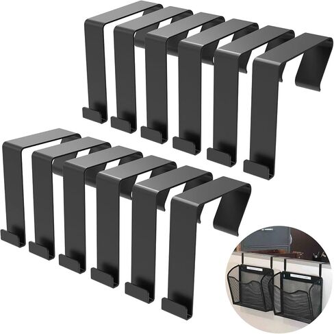 12 PCS Over The Door Hook Office Cubicle Hangers Cubicle Walls Hooks, Universal Panel Partition Metal Hooks for Hanging File Bins, Keys, Whiteboard, Black (Small) in Saudi Arabia