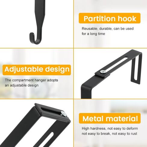 12 pcs Adjustable Cubicle Wall Hooks with Screwdriver, Universal Panel Partition Metal Hooks Over The Door Hook Bedroom Office Cubicle Hangers fits 1.35-3.5 Inch Thick Wall Panels(Black) in Saudi Arabia