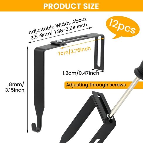 12 pcs Adjustable Cubicle Wall Hooks with Screwdriver, Universal Panel Partition Metal Hooks Over The Door Hook Bedroom Office Cubicle Hangers fits 1.35-3.5 Inch Thick Wall Panels(Black) in Saudi Arabia