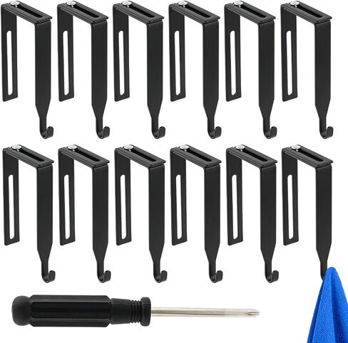 12 pcs Adjustable Cubicle Wall Hooks with Screwdriver, Universal Panel Partition Metal Hooks Over The Door Hook Bedroom Office Cubicle Hangers fits 1.35-3.5 Inch Thick Wall Panels(Black) in Saudi Arabia
