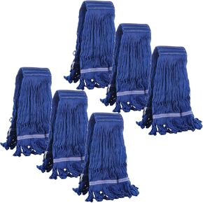 6 Pack Commercial Mop Head Replacement, Reusable Heavy Duty Cotton Mop Head Refills, Blue Wet Mop Heads for Floor Cleaning-16 x 6 inch