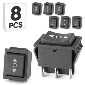 8PCS Rocker Toggle Switch, Momentary (ON)/Off/(ON) DPDT 6Pin Heavy Duty 20A Boat Switches for Home Auto Car Marine Boat, KCD4-223, Black with Arrow Symbol