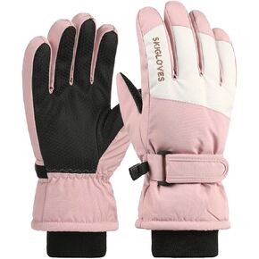 RIGWARL Kids Winter Gloves Waterproof Ski Snow Gloves for Cold Weather Outdoor Sports Snowboard for 6-12 Years Old Boys&Girls(Pink)