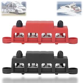 48V Bus Bar Terminal Block, 2Pcs M8 Screw Power Distribution Block 4 Terminal Bus Bar Terminal for Automobile Boat DC 48V 250A