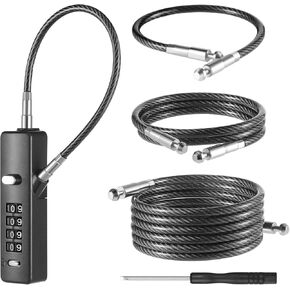 Gate Locks for Outdoor Fence, Bike Cable Locks Small Combination Lock with 3 Steel Ropes (9’’ / 23.6’’ / 47.2’’), Cable Lock for Bicycle, Luggage, Gate, Door, Locker, Cabinets (Grey, 1 Pack)