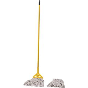 Boardwalk BWK5324C Cotton Cut End Mop Kit, #24 Natural Cotton Head, 60" Yellow Metal/plastic Handle