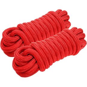 Amarine Made 3/8 Inch 35 FT Double Braid Nylon Dockline Dock Line Mooring Rope Eye: 12";Safe Workload: 660 Lbs;Tensile Strength: 3300 Lbs (Red)