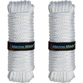 Amarine Made 2 Pack 3/8 Inch 35 FT Double Braid Nylon Dockline Dock Line Mooring Rope Eye: 12";Safe Workload: 660 Lbs;Tensile Strength: 3300 Lbs (White)