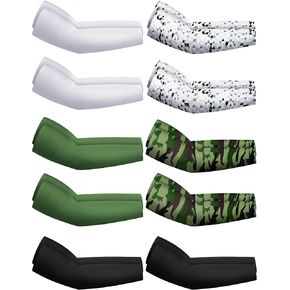 Hicarer 10 Pairs Sun Protection Arm Sleeves Cooling Sports Compression Athletic Sleeves for Basketball Running Cycling Golfing (Chic Color)