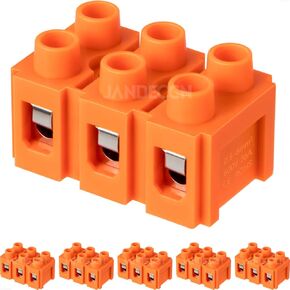 6pcs 3 Position Dual Row Screw Terminal Block, 600V 36A Electrical Terminal Barrier Strip Blocks H2519-3