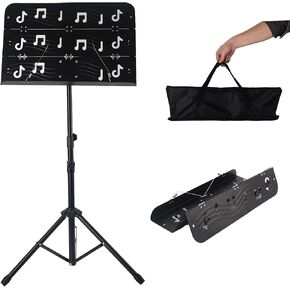 Adjustable Music Stand with Tripod Base, Black