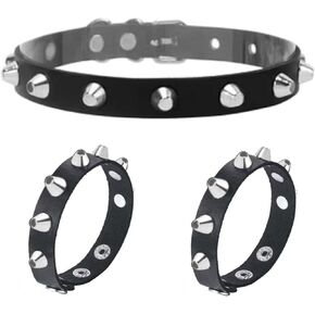 3 Pieces Leather Choker Collar and Bracelets Combo Punk Rock Gothic Jewelry Set Emo Costume Accessories for 80s 90s Vintage Womens Men
